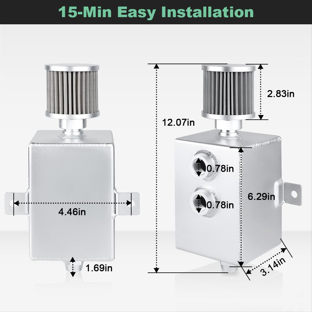Jdmon 10An 2L Oil Catch Can, Universal Built-In Baffled Aluminum Oil Reservoir Separator Tank With Breather Filter, Mounting Bracket, Drain Valve, Adapters, Large Capacity Catch Can, Sliver