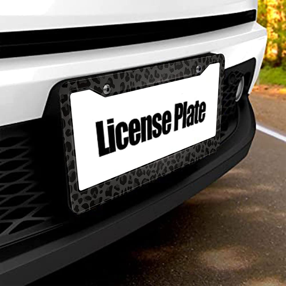 Beabes Black Animal Print License Plate Frame, Aluminum, 6.4x12.4 inch, Leopard/Giraffe/Cheetah Pattern, Model: frames-txjz-a85