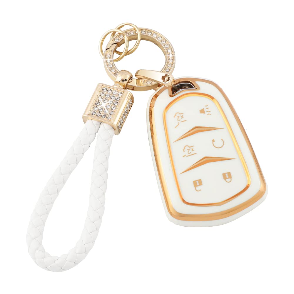 Pifoog For Cadillac Escalade Key Fob Cover 2015 2016 2017 2018 2019 2020 Accessories 6 Buttons Keys Case Shell Full Covers Glitt