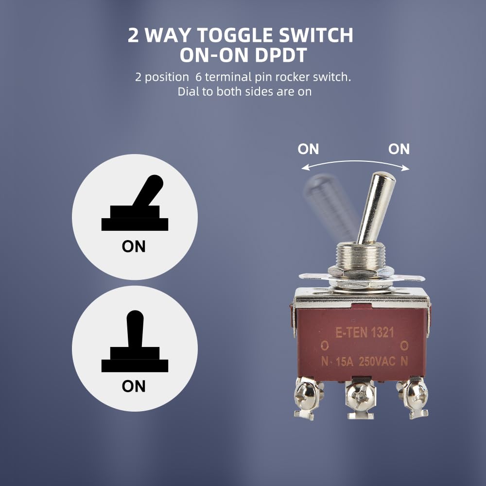 Cnaodun Waterproof Toggle Switch On-On 30A 12Vdc/15A 250Vac 6 Pin 2 Position Marine Dpdt Switch With Weatherproof Boot Cap Cover