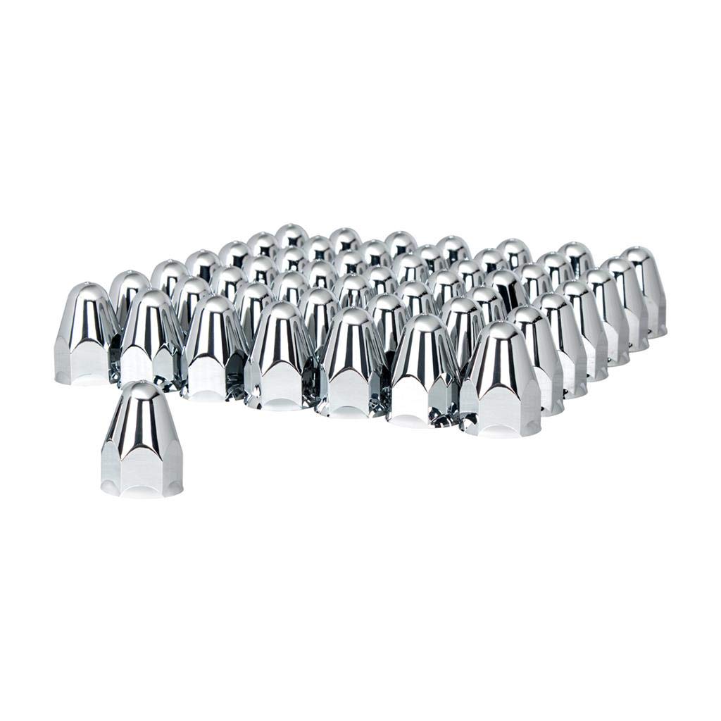 United Pacific 10045Cb - Wheel Lug Nut Cover Set - 1-1/2'' X 2-3/4'' Chrome Plastic Bullet Nut Covers - Push-On (60 Pack),