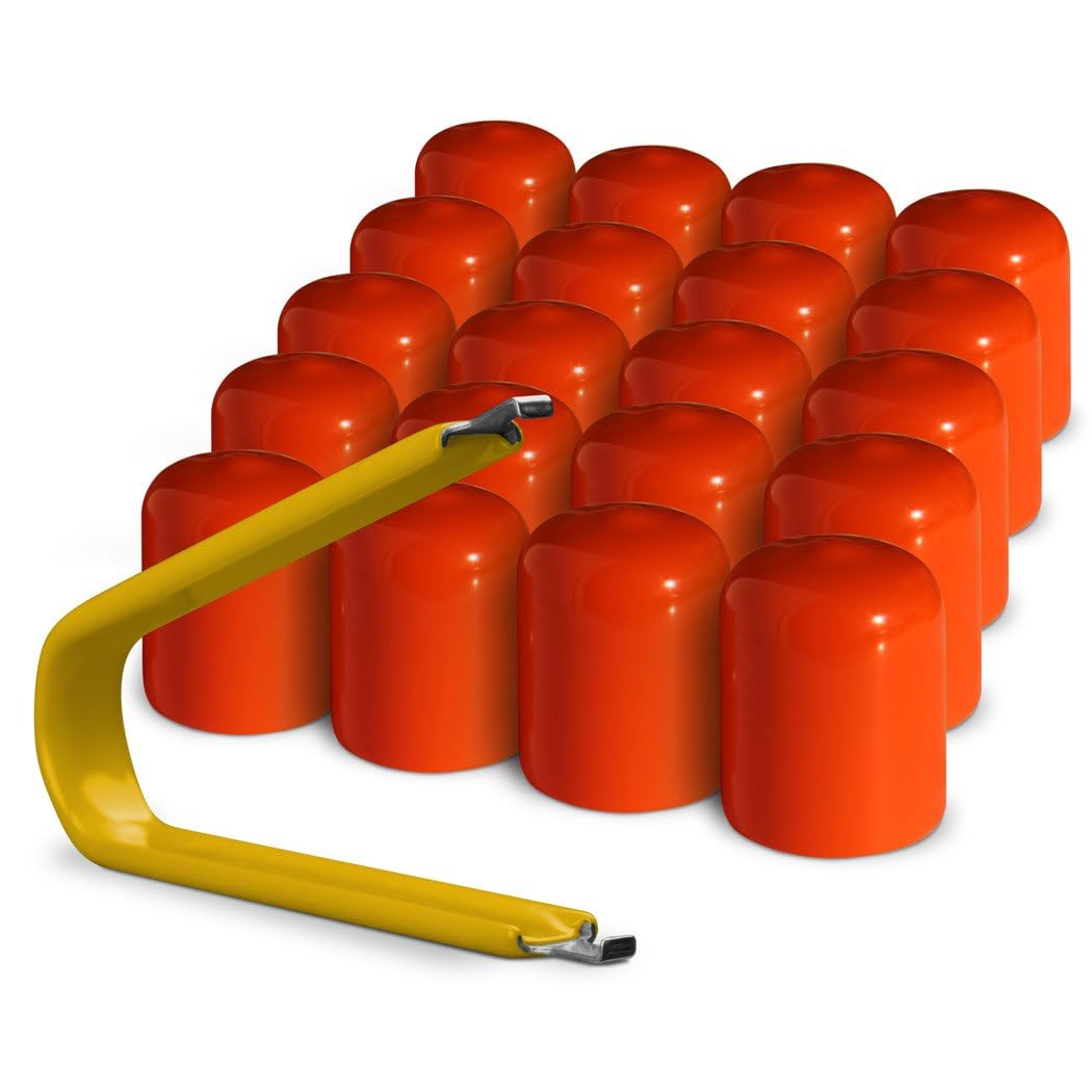 Colorlugs Vinyl Lug Nut Cover | Orange | Flexible Fit Wheel Lug Nut Cap | Fits 17 Mm | Pack Of 25 | Includes Deluxe Extractor |