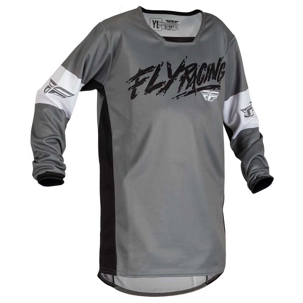 Fly Racing 2023 Kinetic Youth Khaos Jersey (Grey/Black/White, Youth X-Large)
