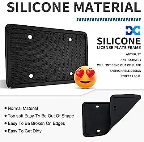 Xclpf Silicone Black License Plate Frame Covers 1 Pack- Front And Back Car Plate Bracket Holders. Rust-Proof, Rattle-Proof, Weat