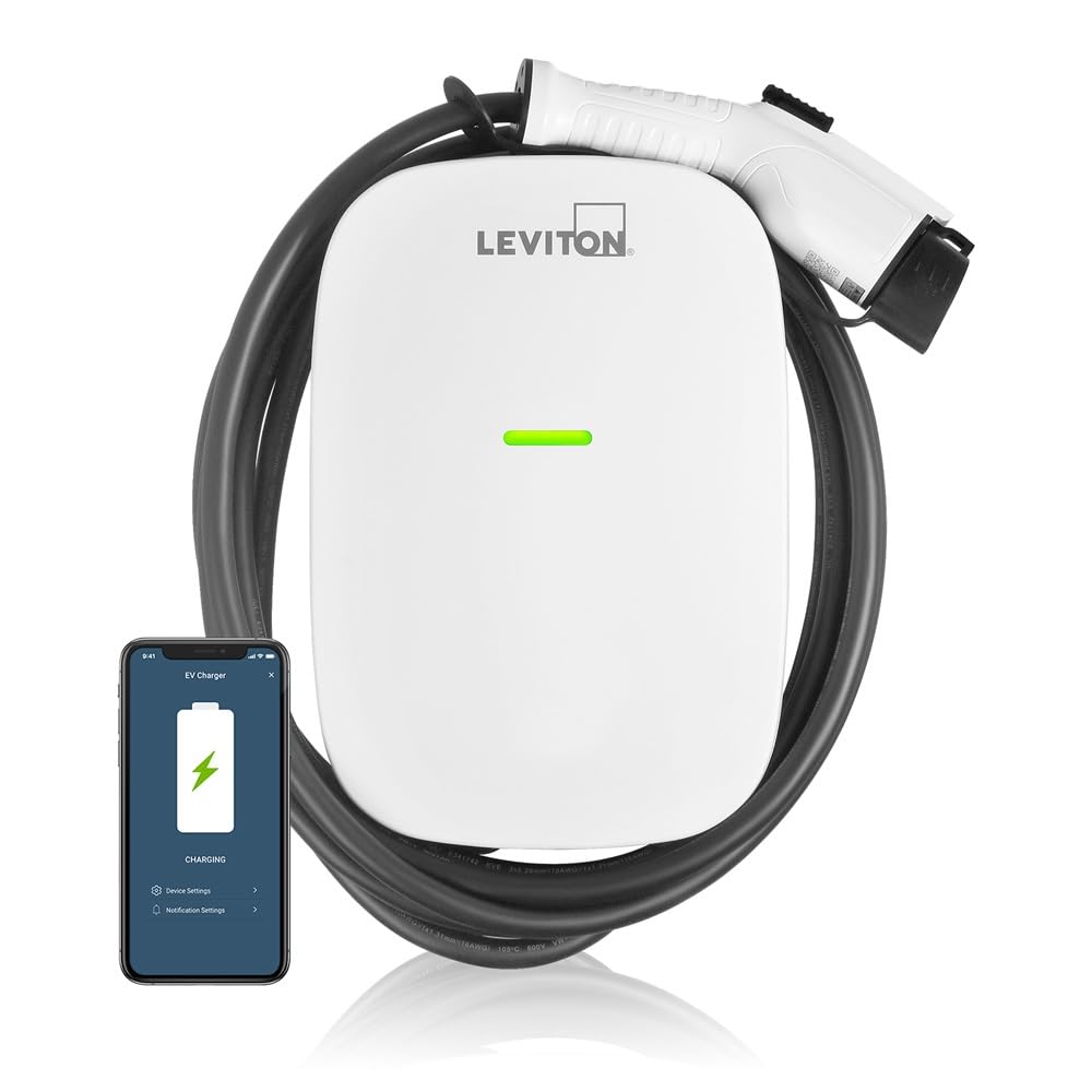 Leviton Level 2 Smart EV Charger with Wi-Fi, 48 Amp, 208/240 VAC, 11.6 kW Output, 18' Cable, Indoor/Outdoor Hardwired EV Chargin