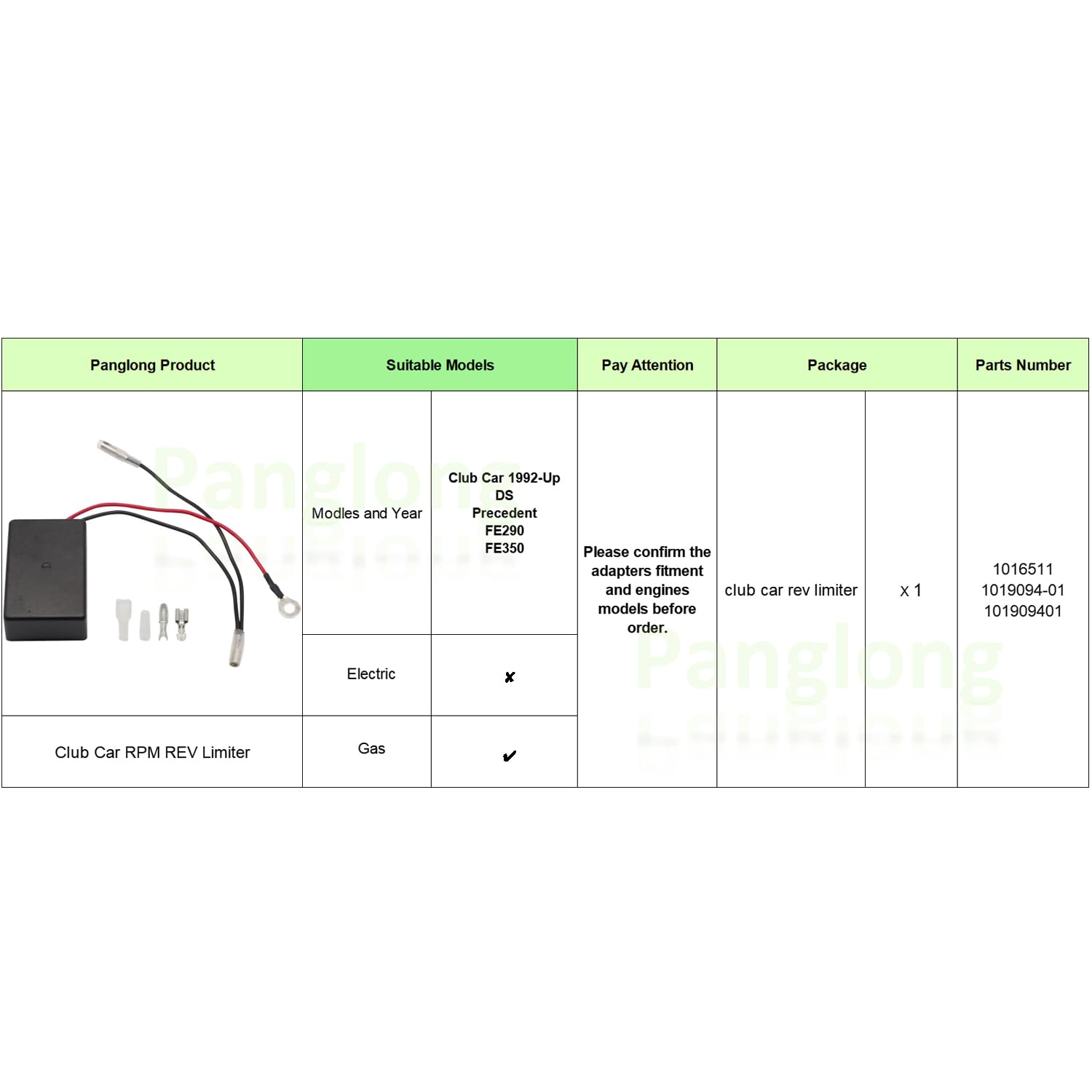 Panglong Rpm Rev Limiter For Club Car 1992-Up Ds And Precedent Gas Golf Cart Fe290 Fe350, Replace Part No. 1016511, 1019094-01