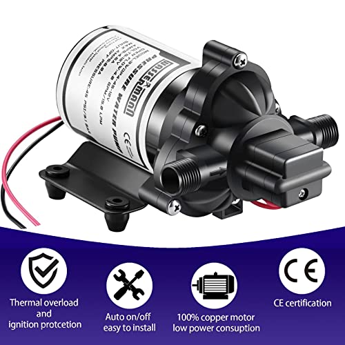 Wassermann 12V Self-Priming RV Water Pressure Pump 4.0GPM 45PSI, Black/Grey, Model WDPC