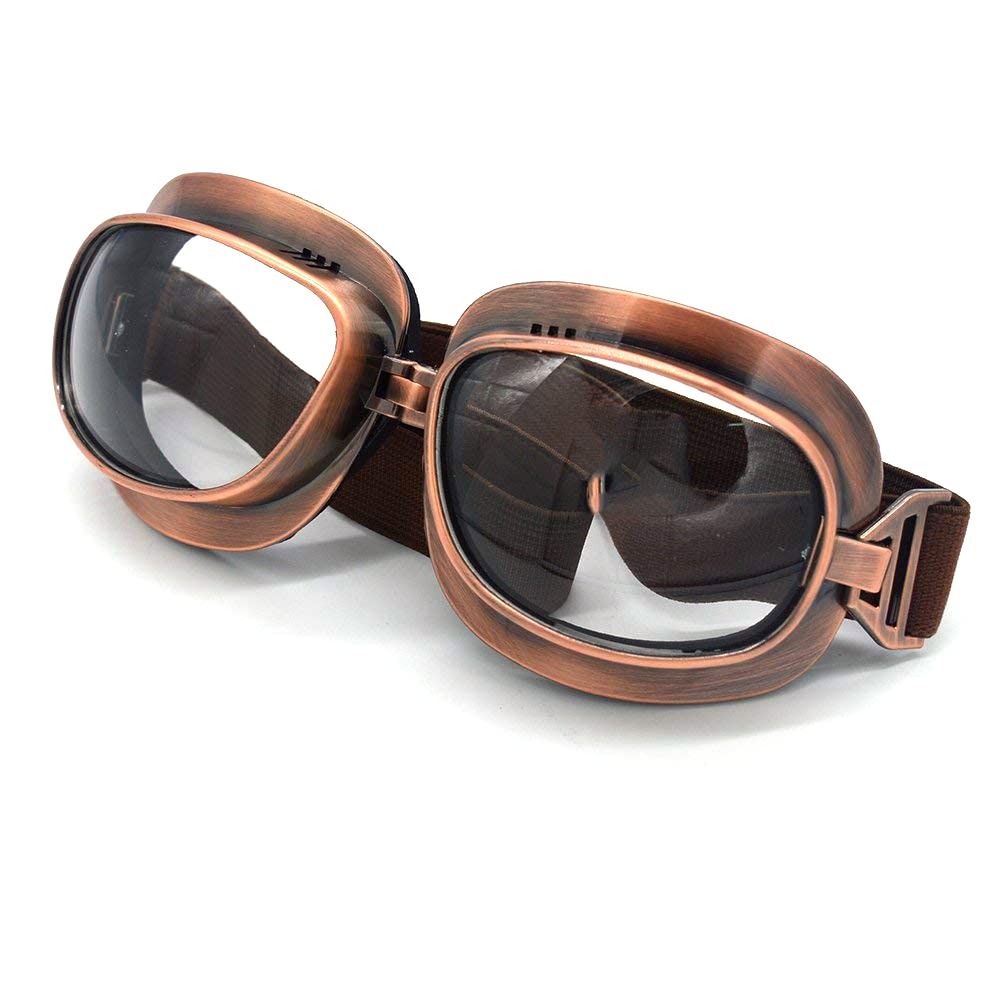 Kucehiup Vintage Aviator Goggles Motorcycle Goggles (Clear Lenses)