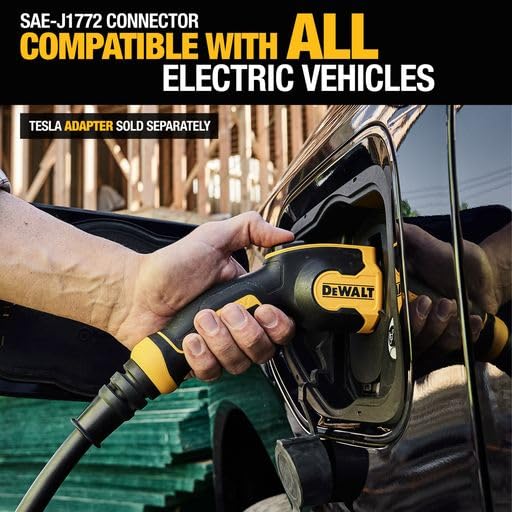 DEWALT Level 2 EV Charger, 48 Amps 240V, Bluetooth & Wi-Fi, Hardwired, Yellow, Model DXPAEV048, 25 ft Cable