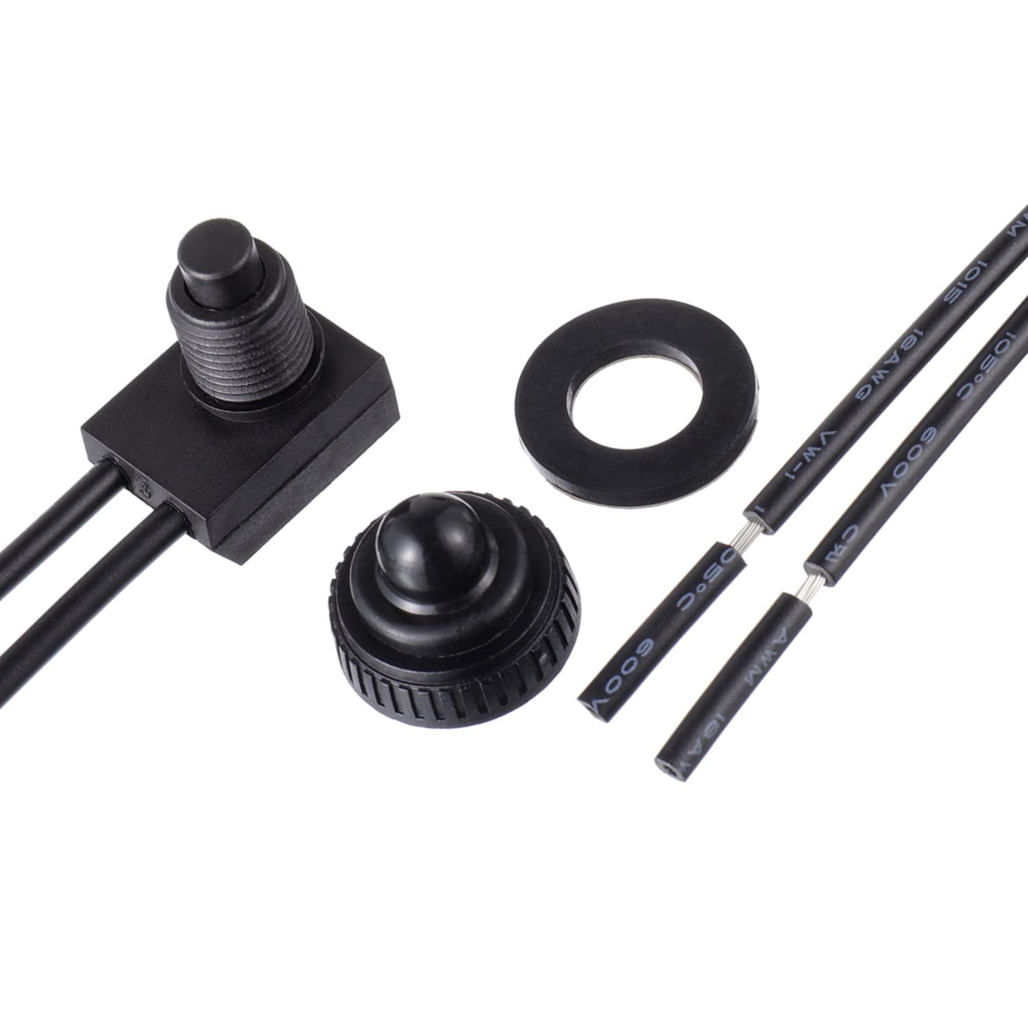 EPLZON KP-107 Waterproof Push Button Switch 12V ON/Off SPST Switch with 4.5''Lines for Motorcycle/Car(Pack of 5pcs,Black)