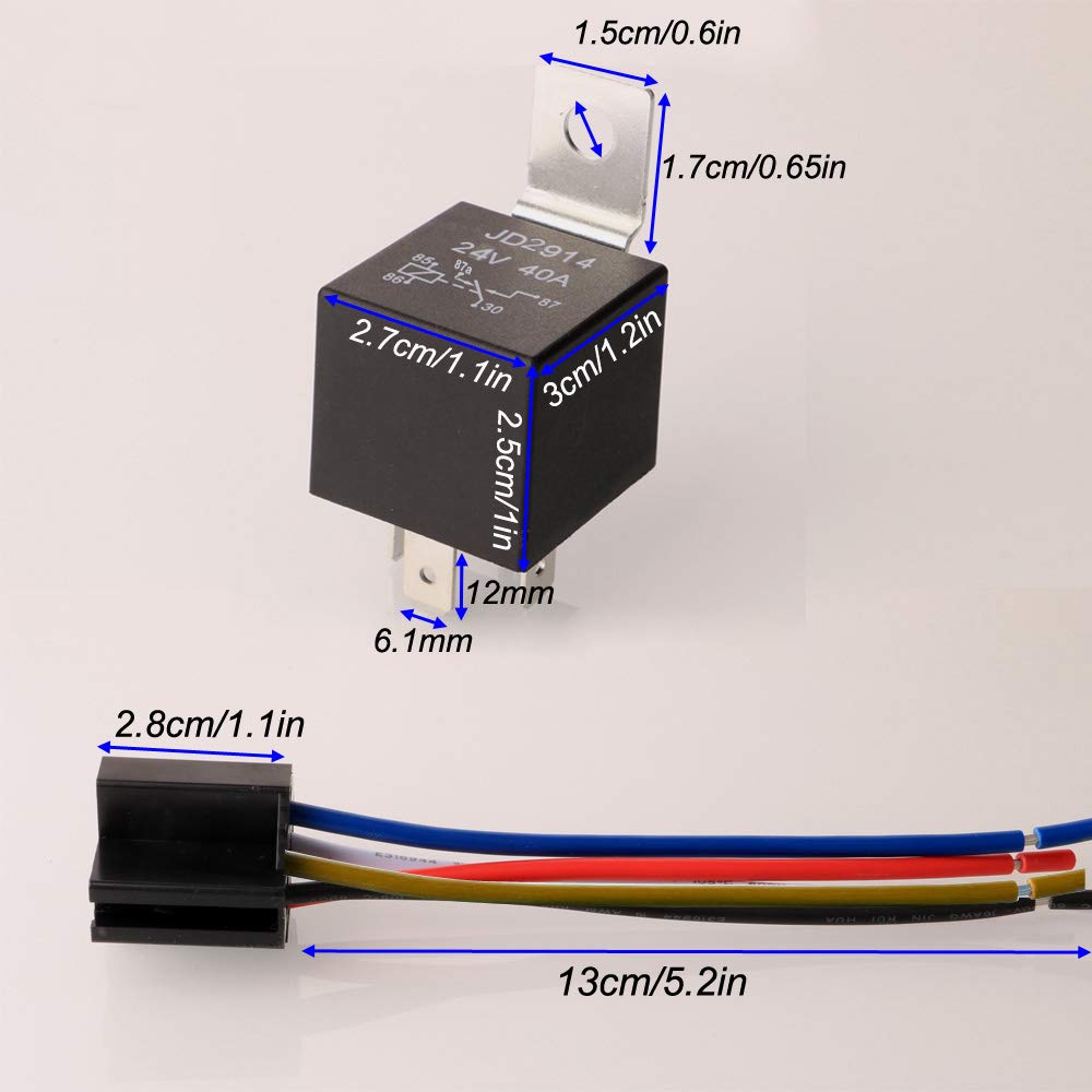 Gebildet 2Pcs 24V 40A Jd2914 Car Relay With Harness 5 Pin Spdt 12Awg Harness Sockets With Color-Labeled Wires For Automotive Tru