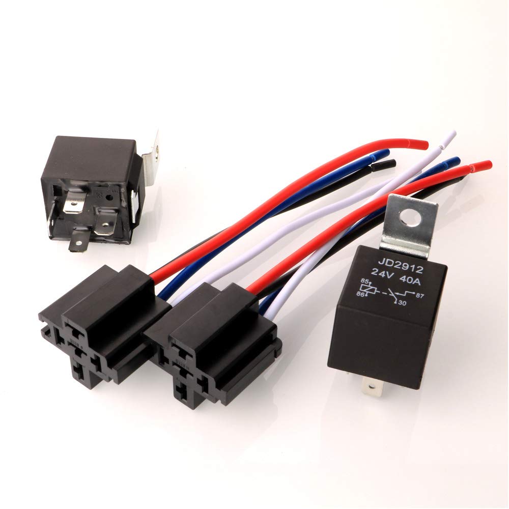 Gebildet JD2912 Car Relay with 12AWG Harness Sockets 24V 40A 4 Pin SPST with Color-Labeled Wires for Automotive Truck Van Motorc