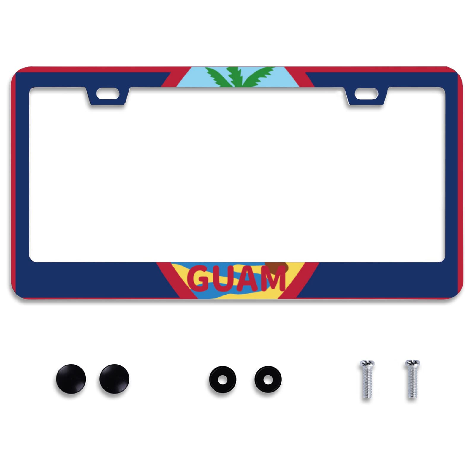 Personalise Guam Flag License Plate Frames Round Hole Guams License Plate Frame Car Universal Accessories Stainless Steel Cars D