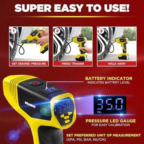 Bullseye Pro Tire Inflator Portable Air Compressor, Car Tire Inflator Portable, Portable Air Pump for Car Tires - 150PSI, 12V DC