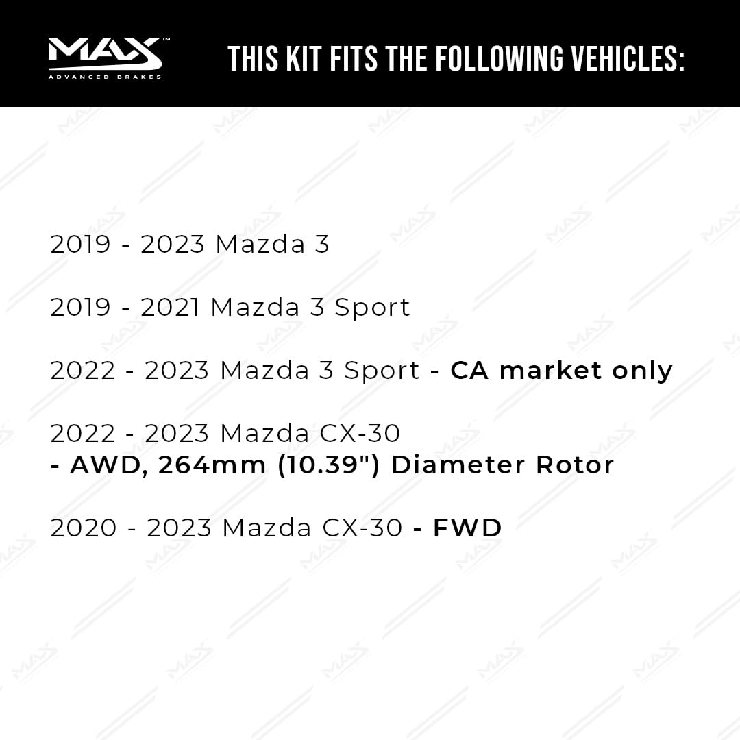 Max Advanced Brakes Rear Brake Kit Compatible With 2019 2020 2021 2022 2023 Mazda 3 Sport Cx-30 W/10.39 '' Rear Rotor Replacemen