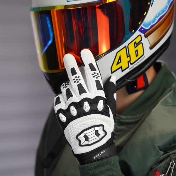 Seibertron Dirtpaw Unisex Mx Atv Mtb Racing Gloves - Full Finger Touchscreen Glove For Bicycle Cycling Mountain Biking Motorcycle And Motocross White M