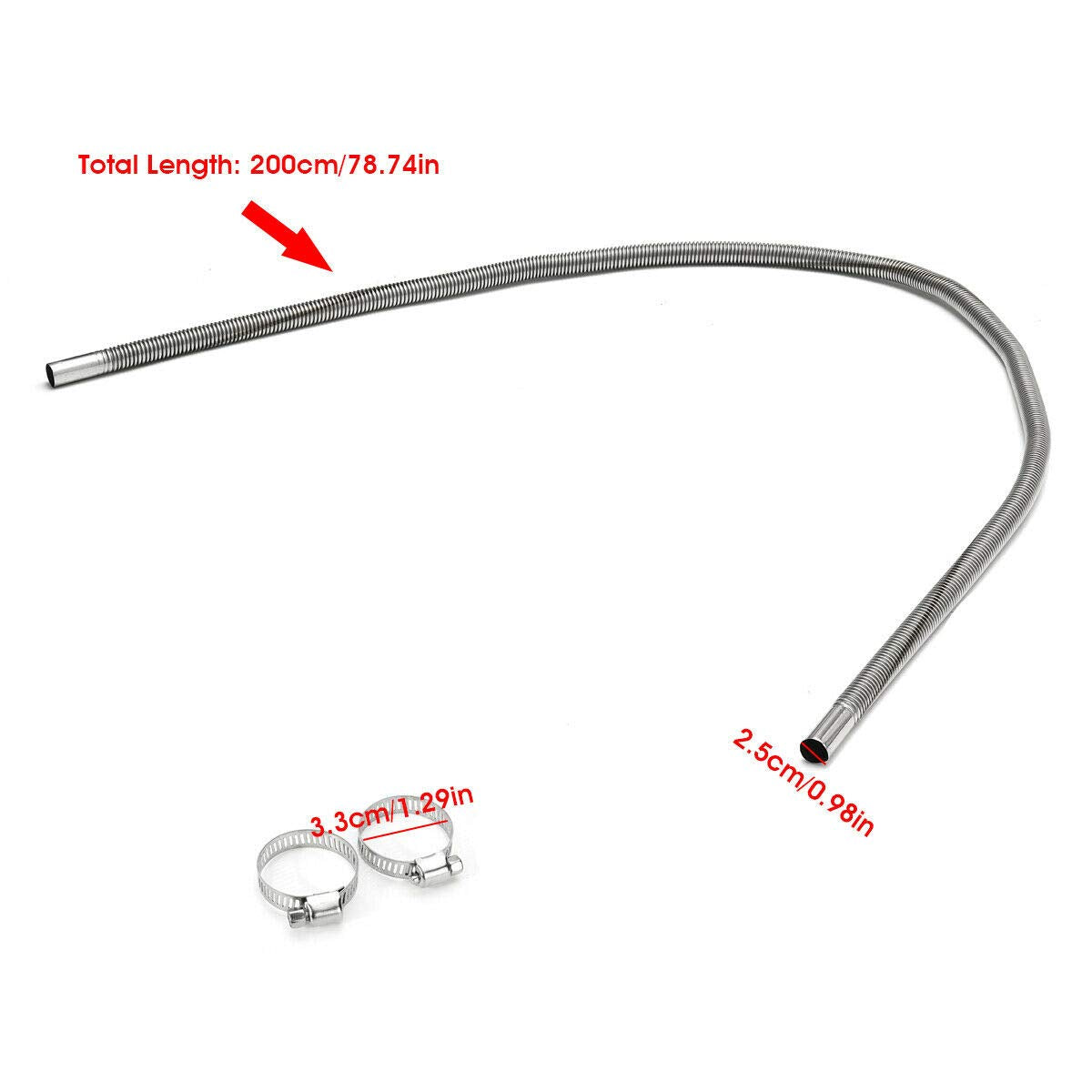 Color Tree 1 Inch Stainless Steel Exhaust Pipe Parking Air Heater Fuel Tank Diesel Gas Vent Hose Length 78 Inch