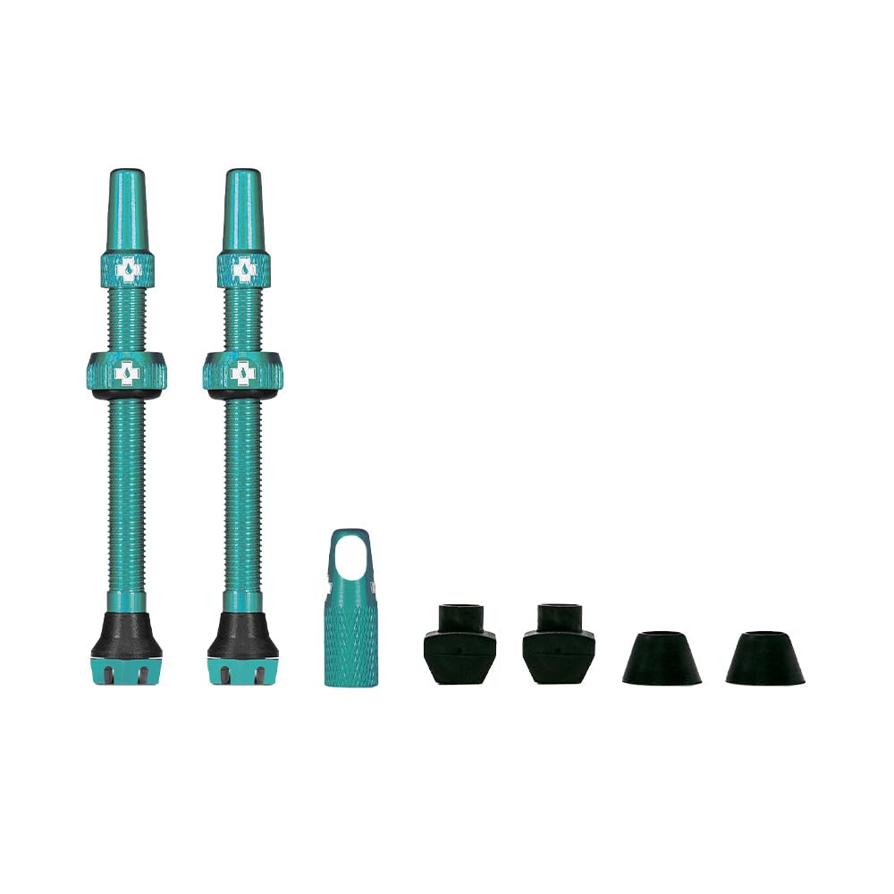 Muc-Off Tubeless Valves, Turquoise 44mm - Tubeless Valve Stems with Valve Core Removal Tool for Tubeless Tires - Includes Presta