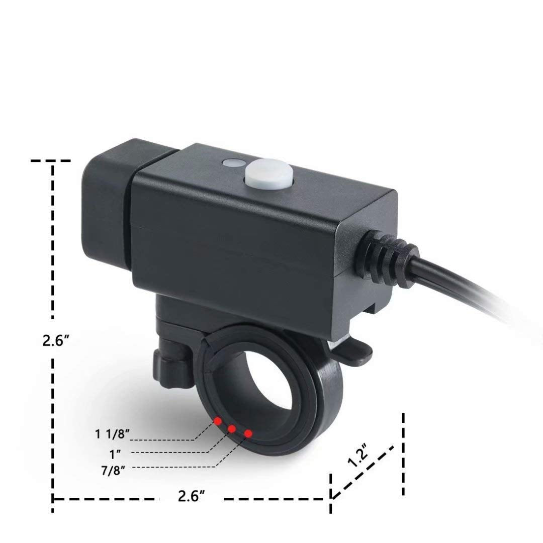 Imestou 5V 2.1A Motorcycle Dual Usb Phone Charger Adapter With On/Off Switch Waterproof Ports Smart Charging Socket Fused Work With 12V/24V Atv Utv Lawn Mower Etc.