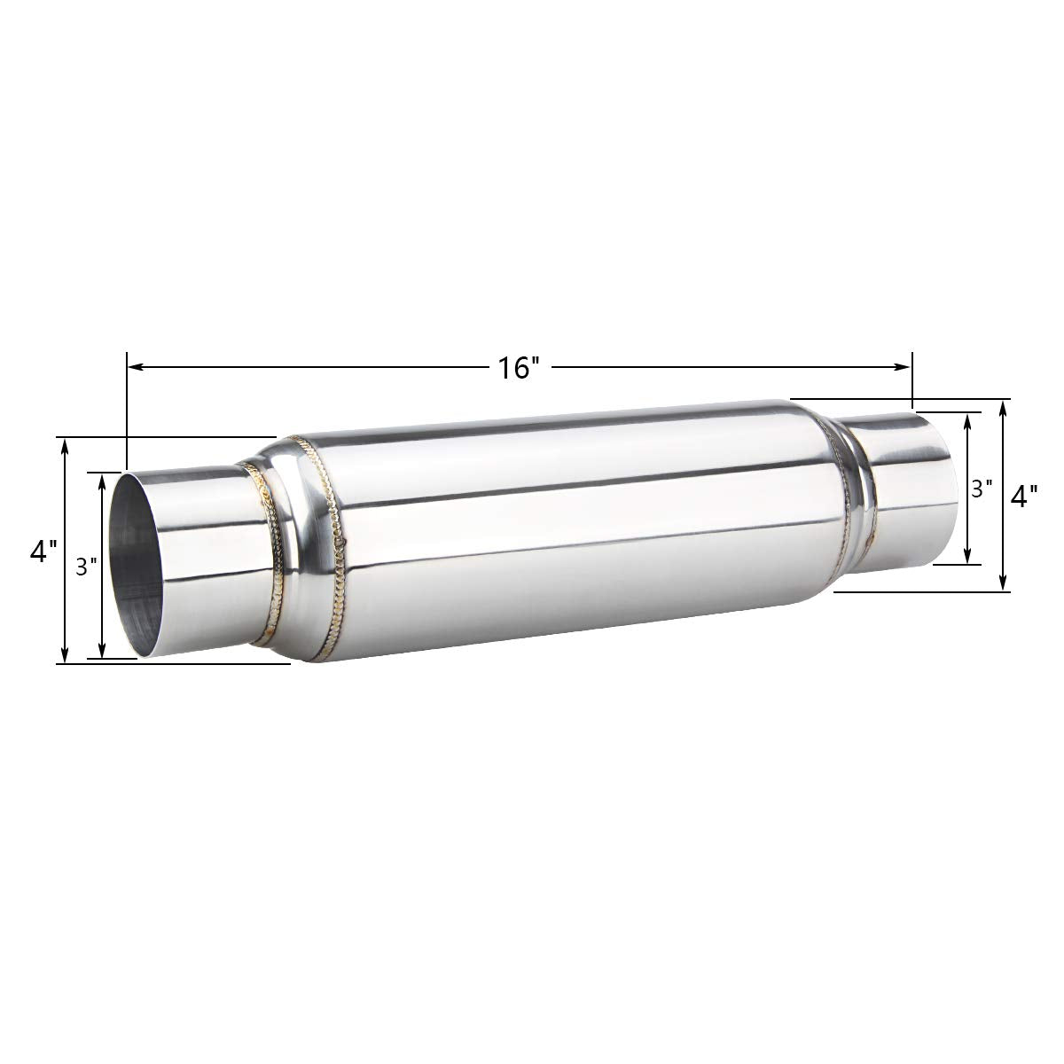 Lcgp 3'' Universal Resonator, Straight Through Performance Muffler, 16'' Overall Length