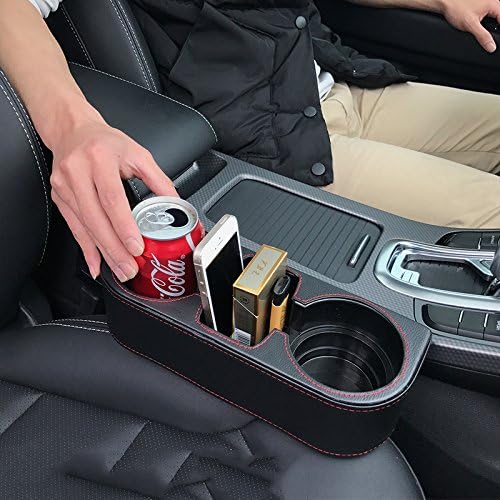 IOKONE Leather Car Cup Holder Organizer, Black, Model AST, for Mobile Phones and Accessories