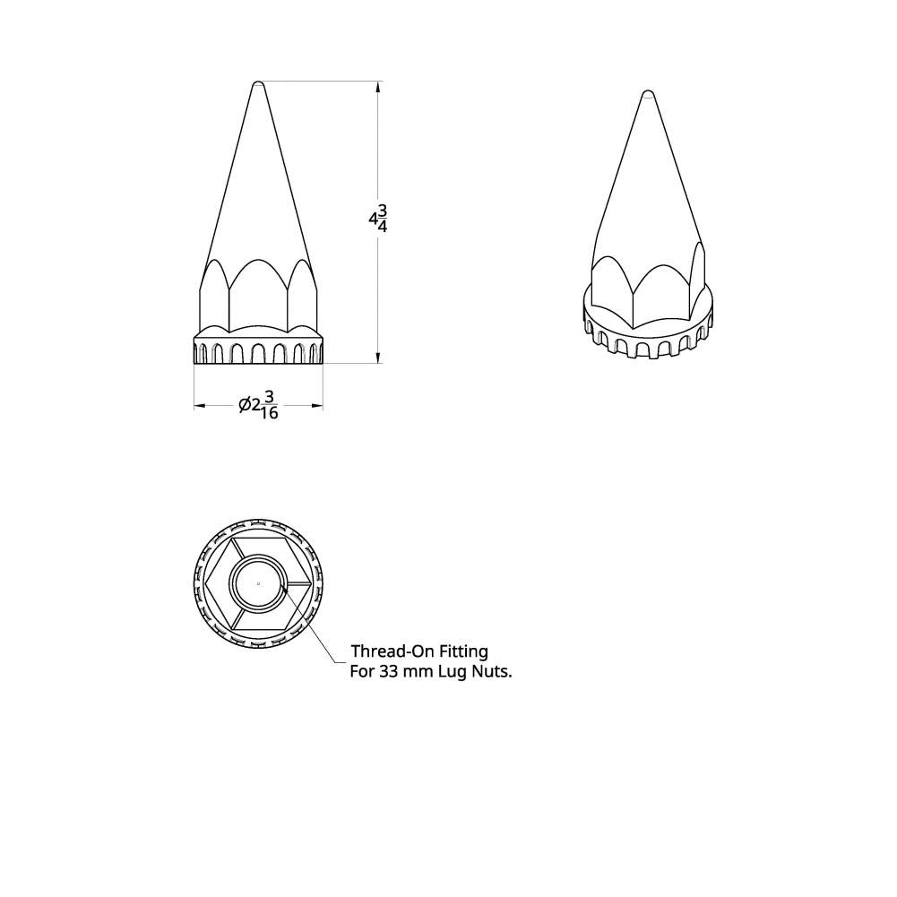 United Pacific 10569Cb - Wheel Lug Nut Cover Set - 33Mm X 4-3/4'' Chrome Super Spike Nut Cover - Thread-On (60 Pack)