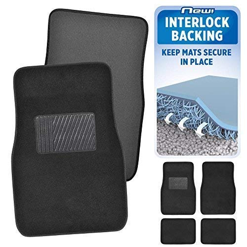 BDK InterLock Car Floor Mats - Secure No-Slip Technology for Automotive Interiors - 4pc Inter-Locking Carpet (Black) (8269421292