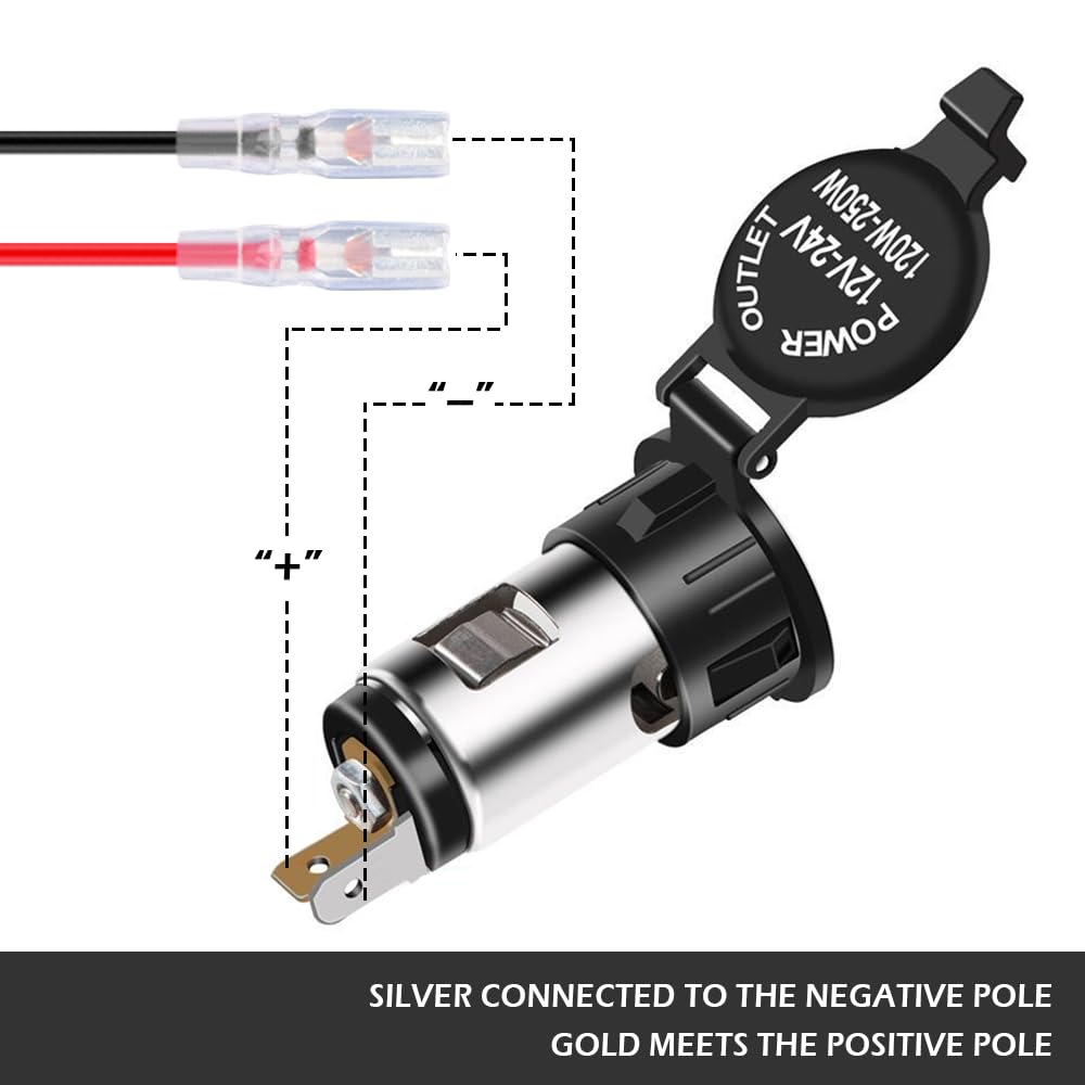 Car Cigarette Lighter Socket - 12V Cigarette Lighter Socket with Waterproof Cover & Extension Cable - Universal Car Accessories