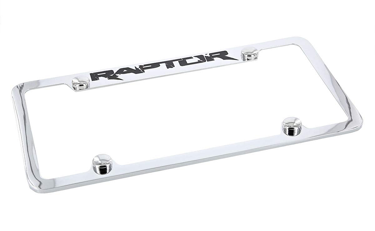 Ford Raptor Wordmark Chrome Plated Metal License Plate Frame Holder