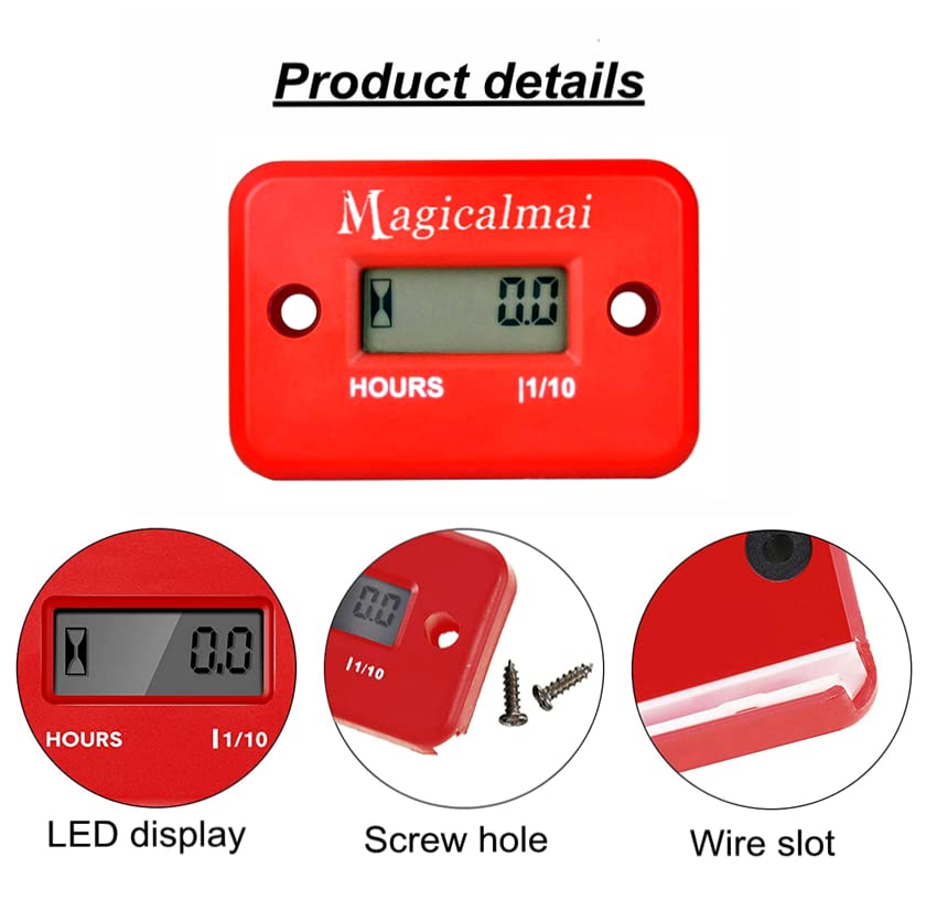 Magicalmai Inductive Hour Meter for Gas Engines, Waterproof, Red, 1 Size, Perfect for Lawn Mowers, ATVs, Boats, and More