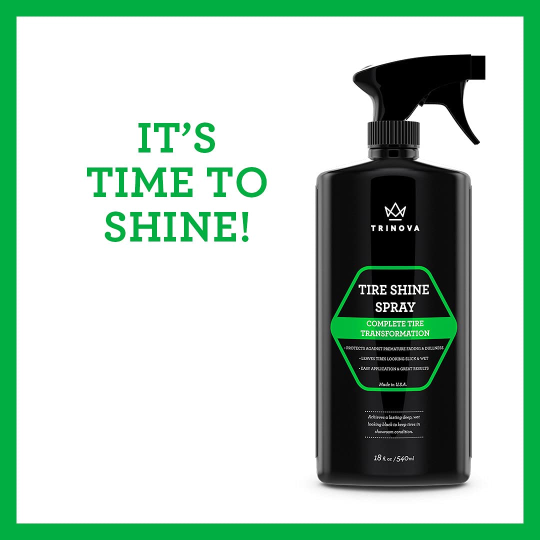 TriNova Tire Shine Spray - No Wipe Automotive Dressing, 18 fl oz, Black, Prevents Fading & Yellowing, Model 33511