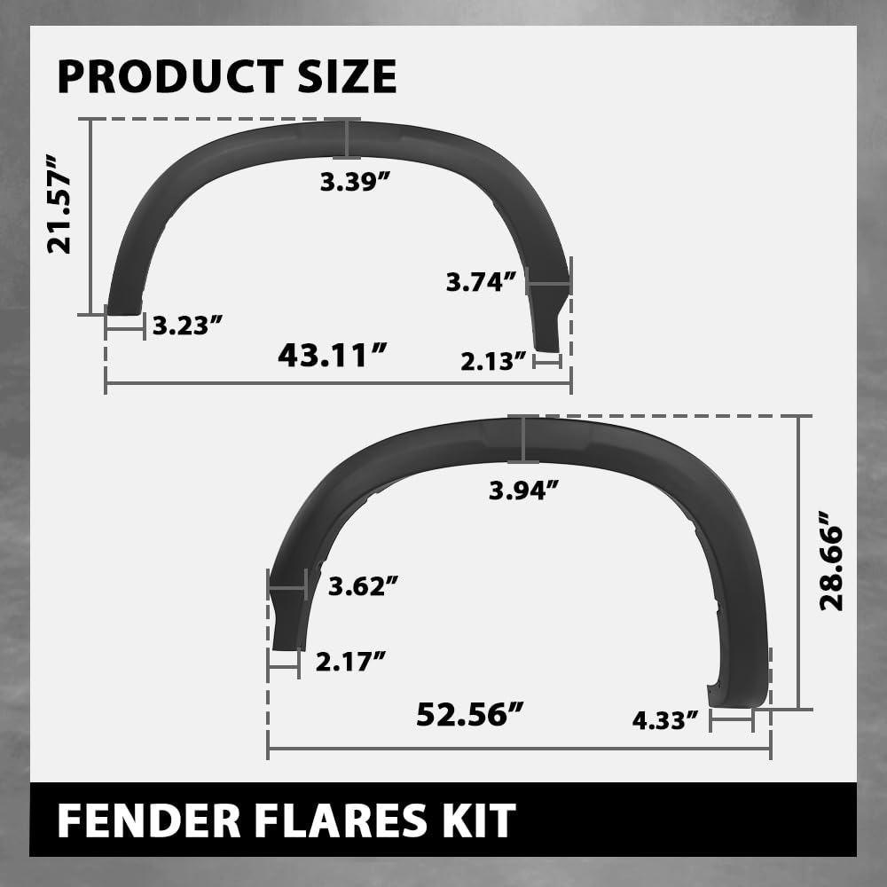 G-PLUS Fender Flares Kit for Chevy Silverado 1500 & GMC Sierra 1500 (2020-2023) - Black, Smooth Painted Finish