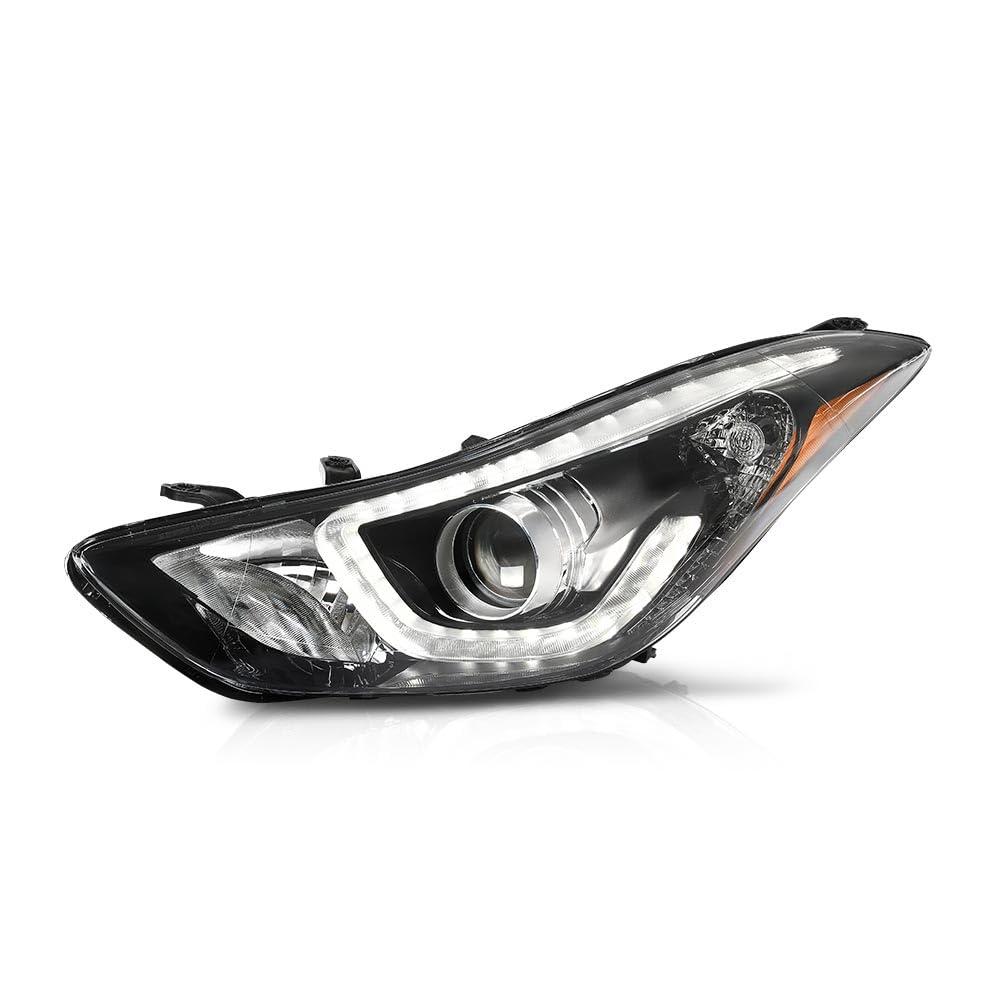 G-PLUS Headlight DRL LED Projector Driver LH Compatible with Hyundai Elantra 2014-2016 Clear Lens Black Housing Amber Reflector 
