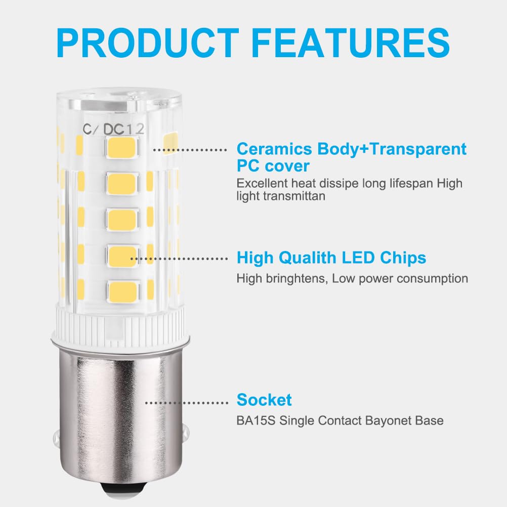 HRYSPN 1156 LED Bulb 12V/24V, BA15S Bayonet Base, Daylight White 6000K, Ceramic, 53*18MM, Ideal