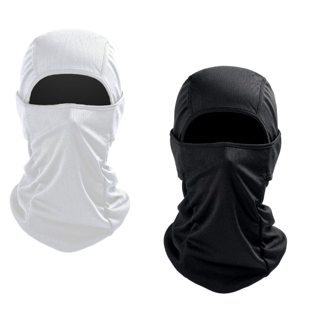 The Tie Hub White & Black Balaclava Face Mask (Pack Of 2) - Uv Protection, Breathable & Sweat-Wicking - Ideal For Bike Riding, C