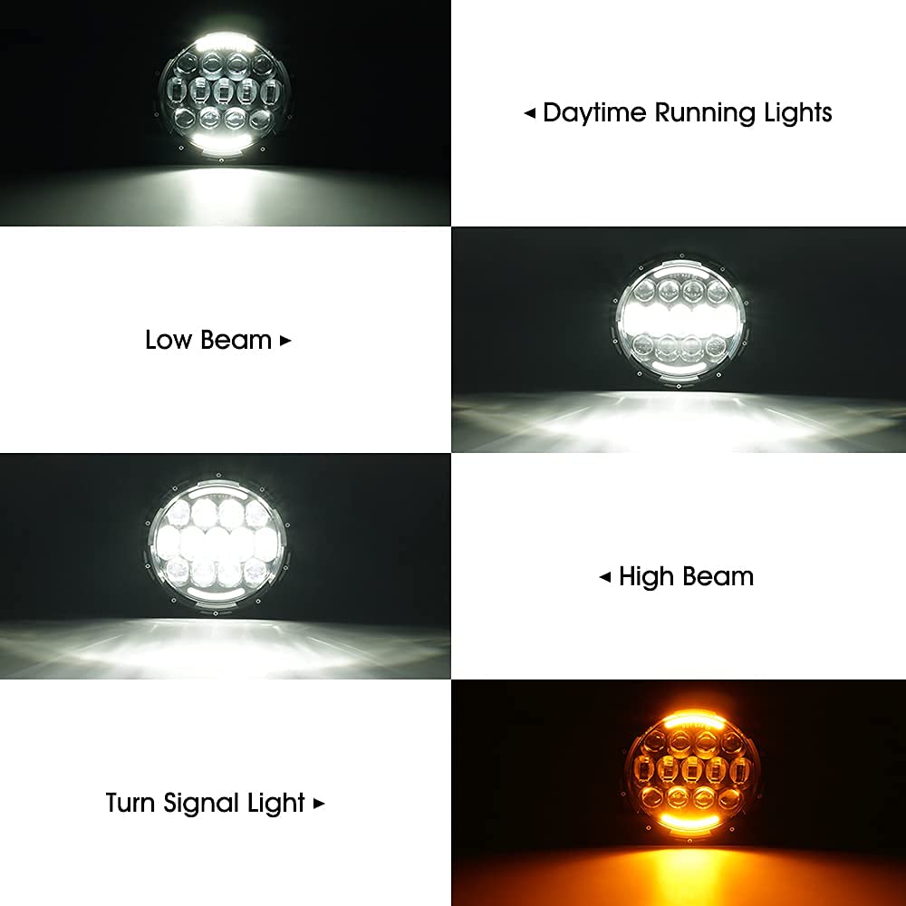 Xprite 105W LED Headlights - Hi/Lo Beam, DRL, Amber Turn Signal, 7" Round, Compatible with Jeep Wrangler JK TJ LJ 1997-2018, DOT