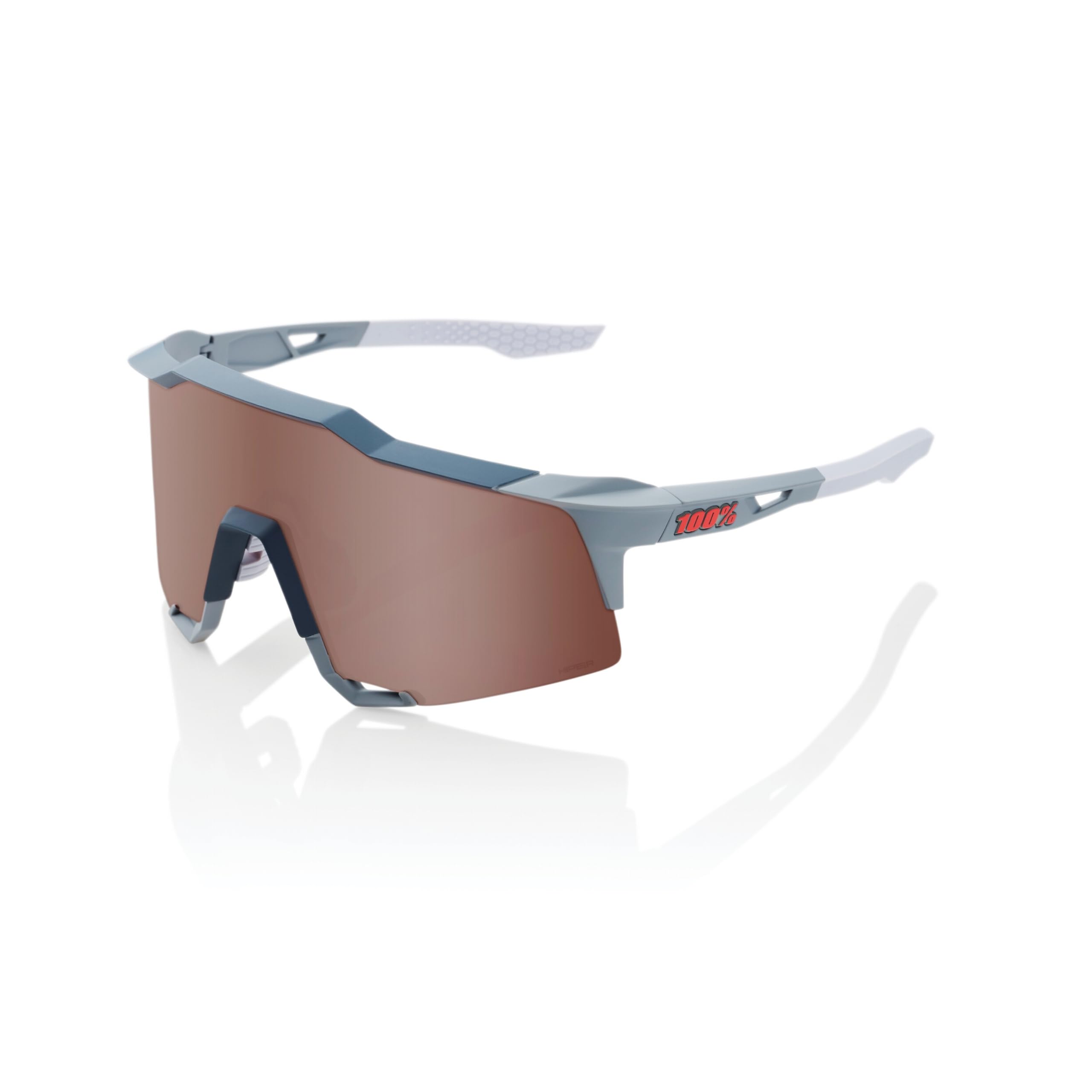 100% SPEEDCRAFT Sport Performance Cycling Sunglasses (Soft Tact Stone Grey - HiPER Crimson Silver Mirror Lens)