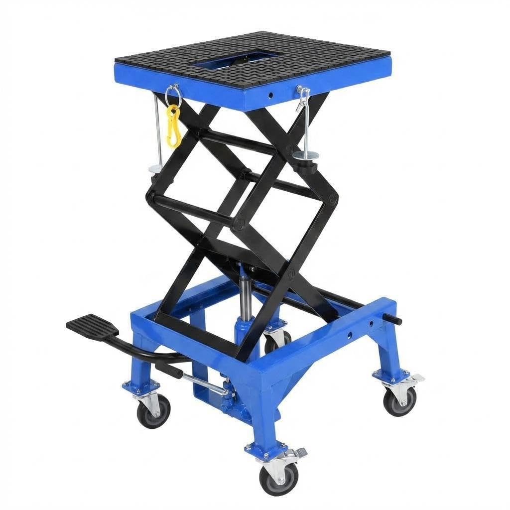 GarveeTech Hydraulic Motorcycle Lift Jack, 350 LBS Capacity 13.78-34.25 Lifting Height, Foot Operated Scissor Lift Table with Wi