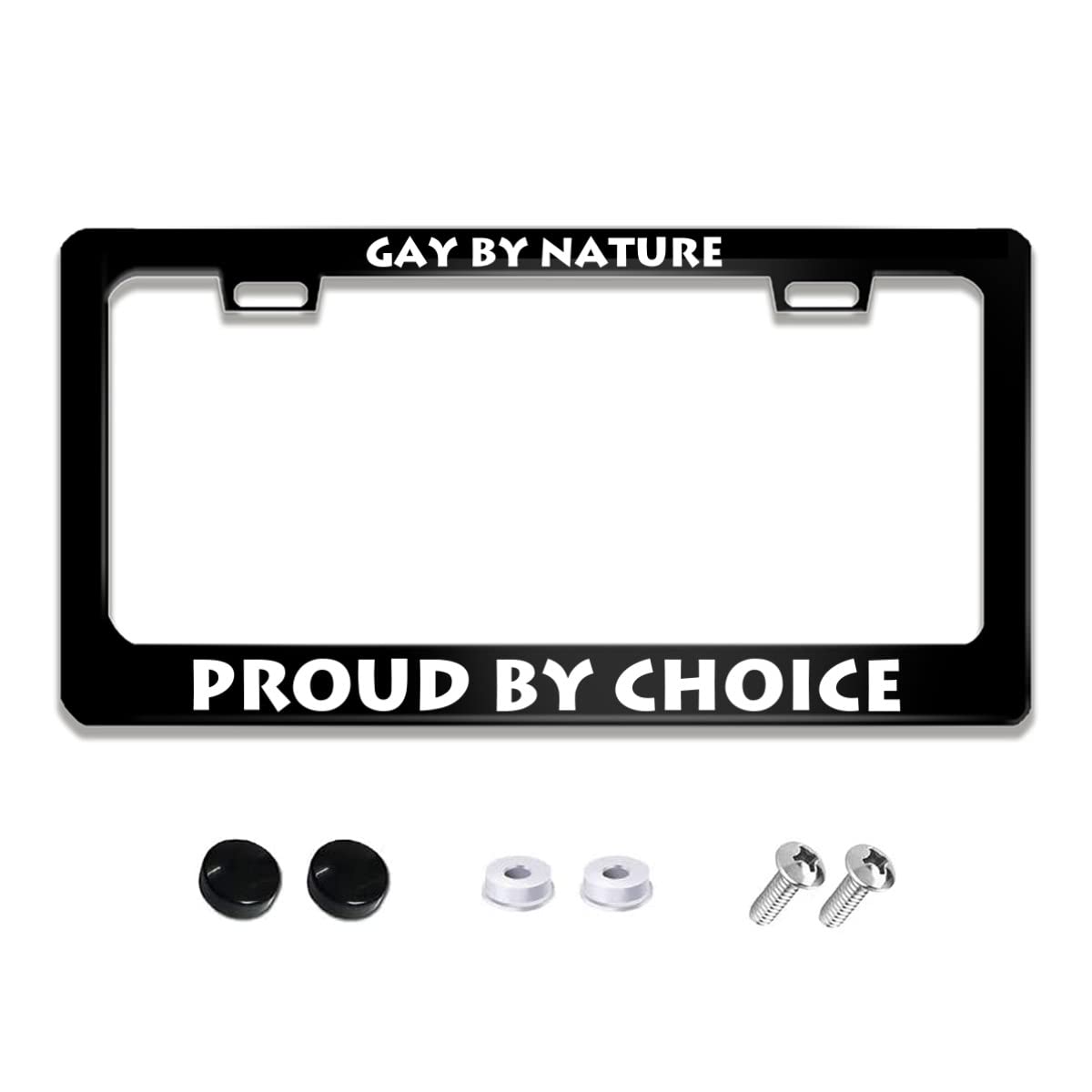 NOCITUN Gay by Nature Proud by Choice License Plate Frame Stainless Steels Funny Black Car Tag Holder Frames with 2 Holes and Sc