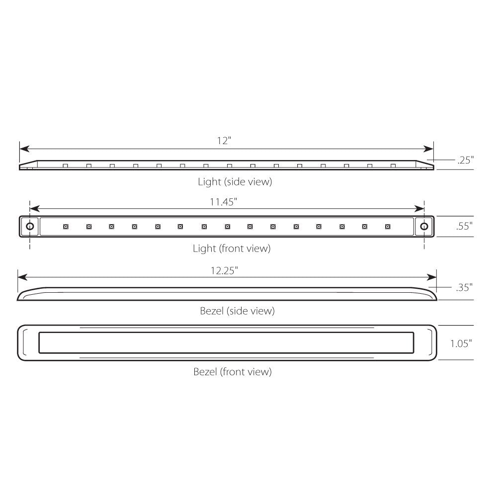 Gg Grand General 76125 Red 12'''' Ultra Thin Surface Mount 15-Led Marker And Clearance Sealed Light Bar With Chrome Plastic Beze