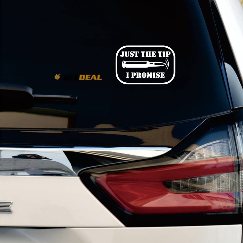 3S MOTORLINE Vinyl Warning Sticker Decal - Bullet Just The Tip I Promise - 6 Inches - White - Die Cut for Car, Boat, Laptop, Cup