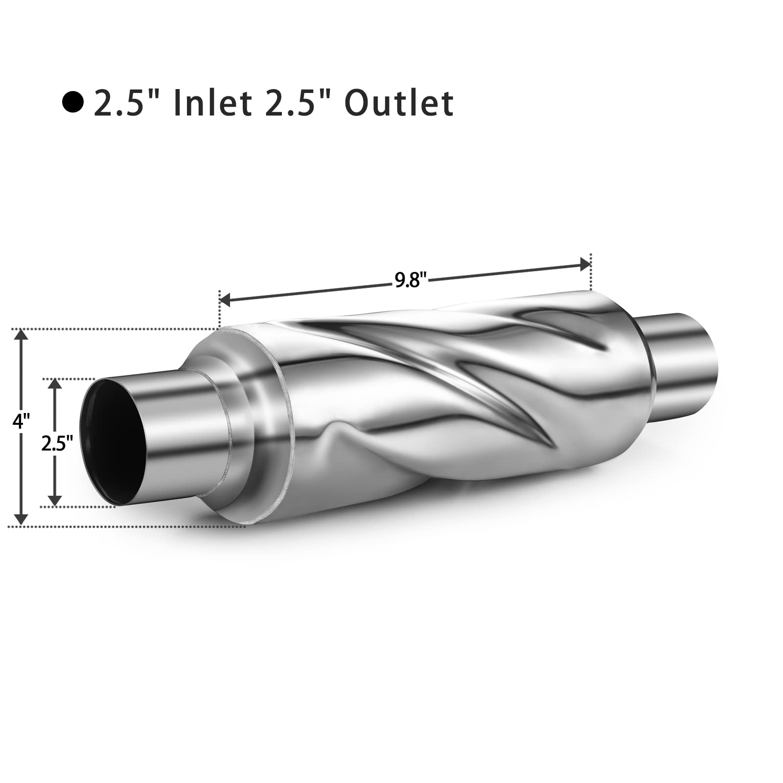 Peastorm 2.5 Inch Stainless Steel Glasspack Muffler Exhaust Pipe - Universal Performance Resonator for Trucks and Cars