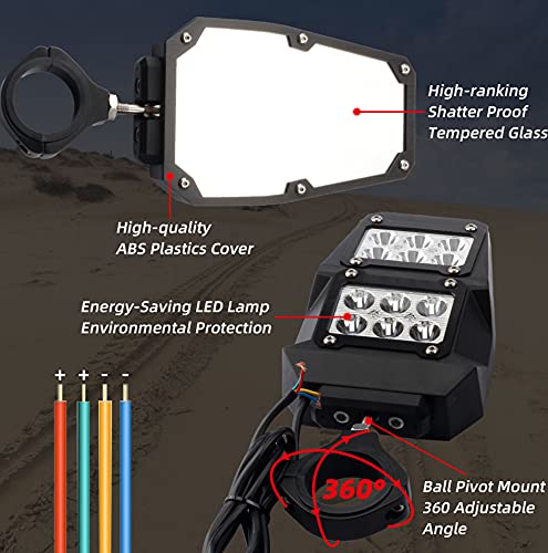 Dasbecan Utv Side Rear View Mirrors With Led Lamp Compatible With Polaris Ranger Rzr Can-Am Maverick Yamaha Rhino Arctic Cat Alm