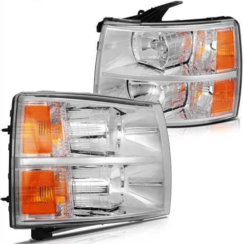 LBRST Headlight Fit 2007-2013 for Silverado 1500, 2007-2014 for Silverado 2500/2500 HD, 2007-2013 for Silverado 3500/3500 HD Chr