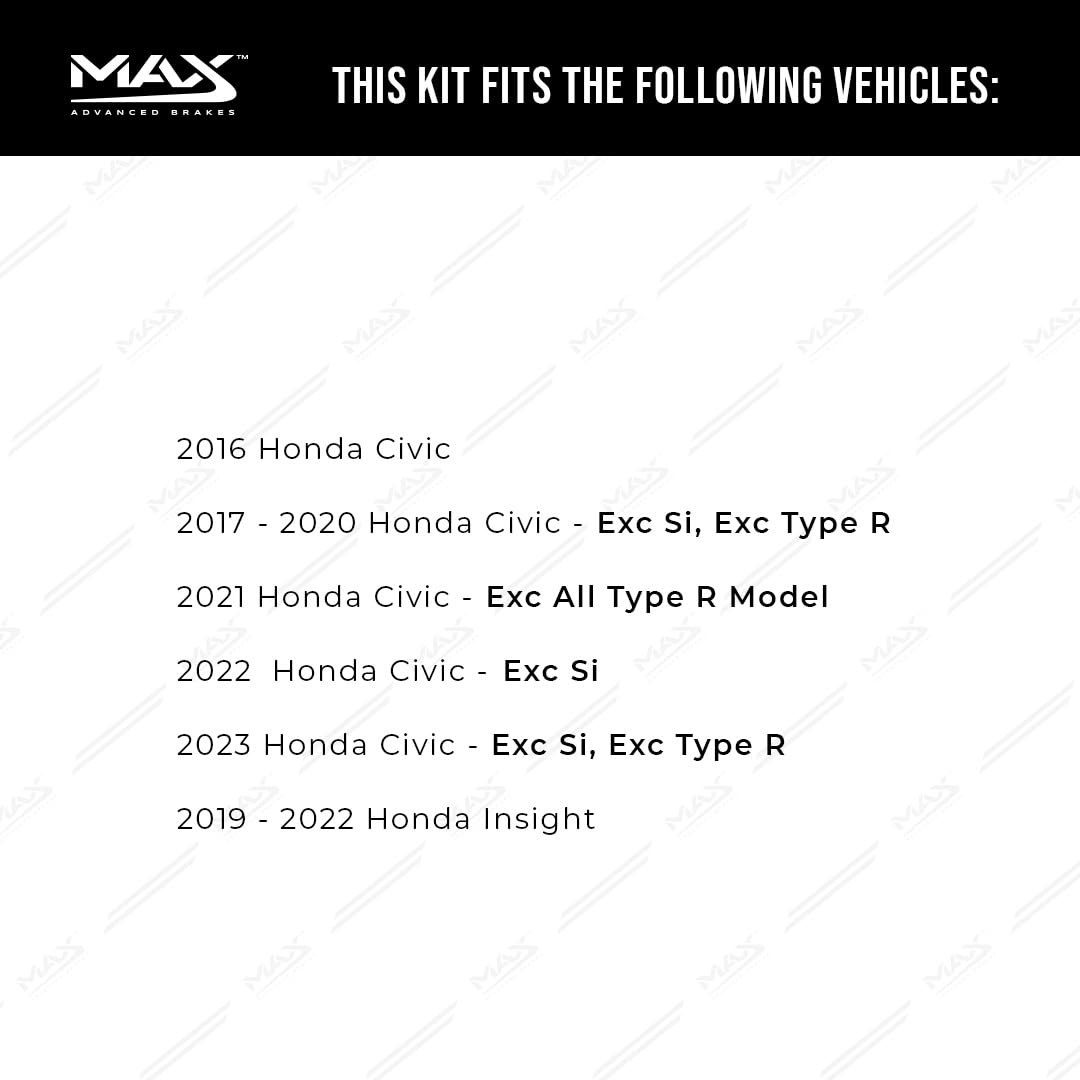 Max Advanced Brakes Rear Brake Kit For 2016-2021 Honda Civic 2019-2021 Honda Insight W/10.24' Rear Rotor Replacement Cross Drilled Disc Brake Rotors And Ceramic Brake Pads