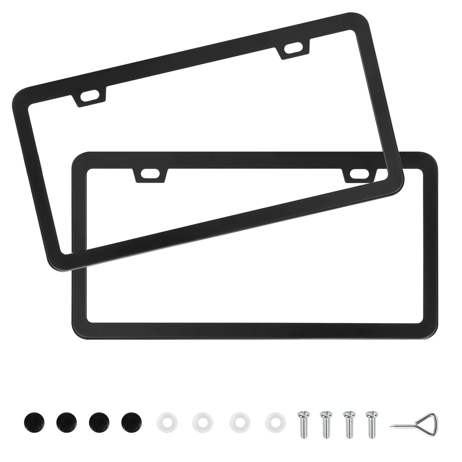 Quanqiufei 2 Pack Black License Plate Frames, Stainless Steel License Plate Cover, Matte License Plate Holder Car Accessories Wi