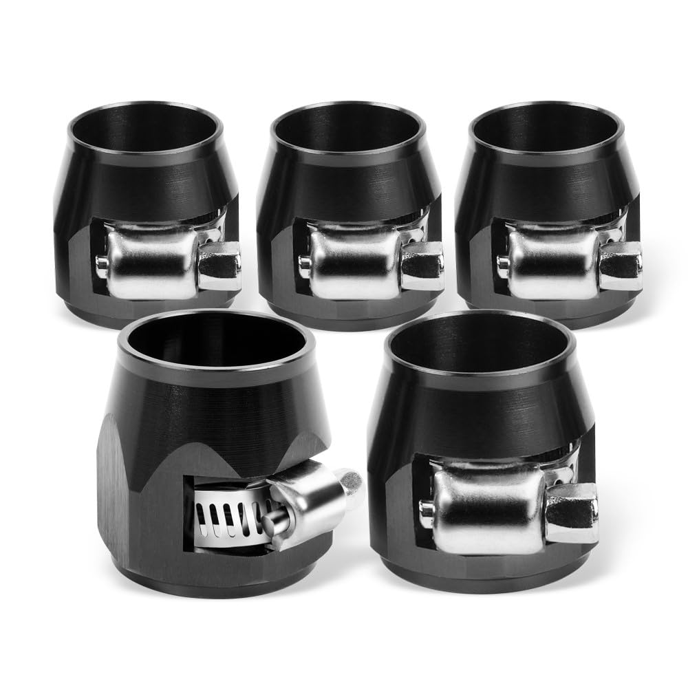 Aurorasters 10AN Flexible Rubber Hose Pipe Clamps 5PCS Hose Finisher Clamps Connector with Screw Band for 5/8 Fuel Line Aluminum