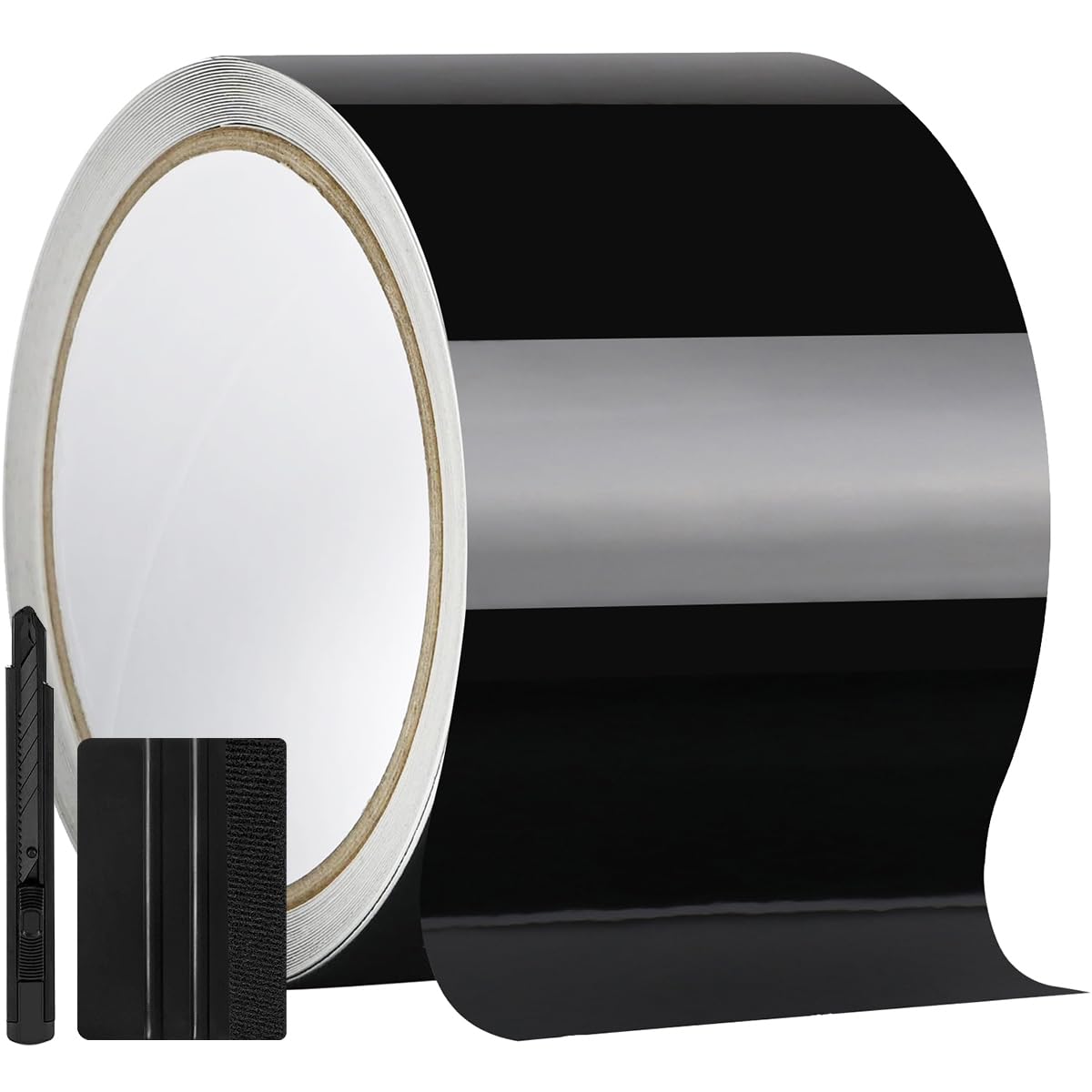 Grthtati 4In X 30Ft Gloss Black Vinyl Wrap For Chrome Delete Window Trim Car Door Sill Protector With Air Release Channel Includ