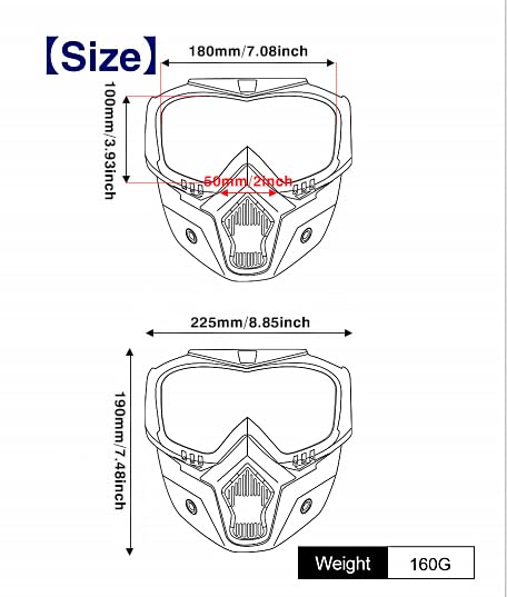GGBuy Motorcycle Goggles with Removable Face Mask, Anti-Fog, Medium, Black