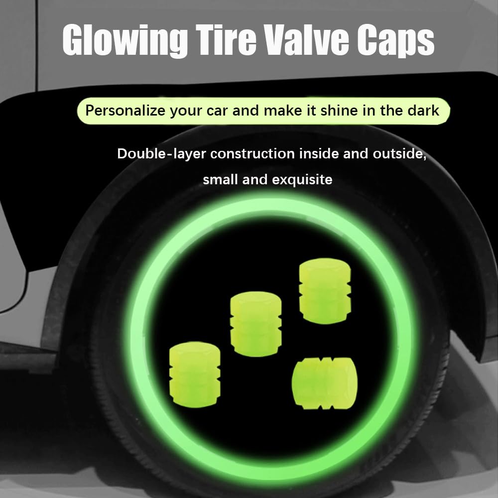 Tire air caps, Glowing tire Valve caps, Universal tire caps for Cars Trucks Motorcycles SUVs and Bikes Glow in The Dark Valve st
